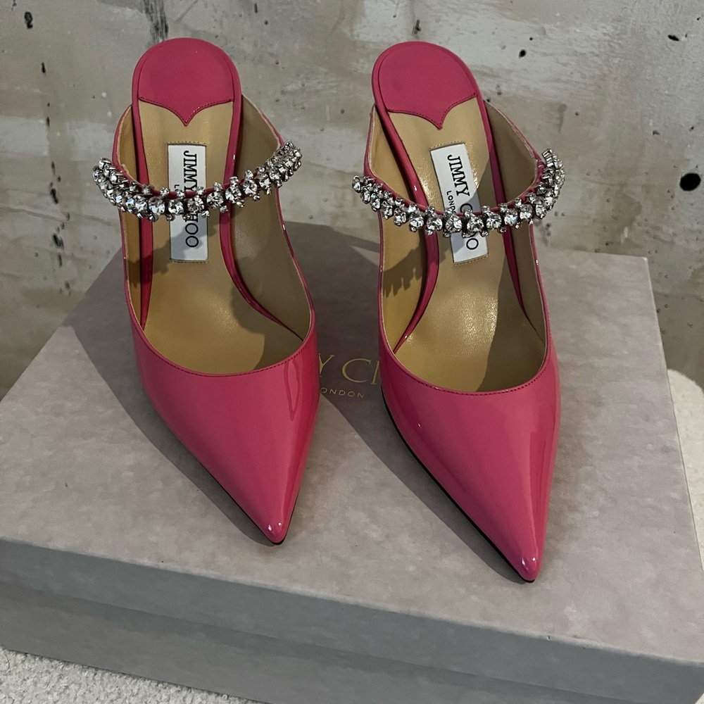 BNIB Jimmy Choo Bing 100 Candy Pink Diamond Embellished Women's Heels